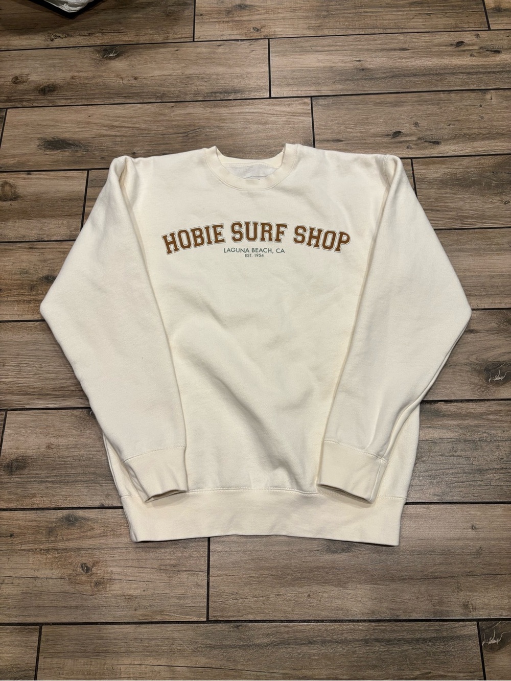 Vintage Hobie Surf Shop Laguna Beach CA Graphic Crewneck Sweatshirt Cream M